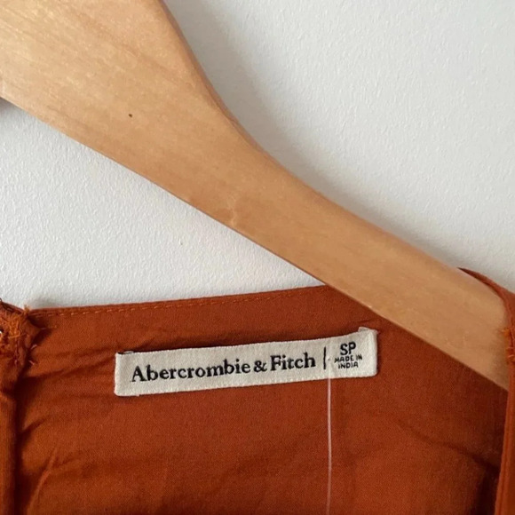 Abercrombie  & Fitch Poplin Babydoll Long Sleeve Dress Burnt Orange Small Petite - Picture 7 of 8